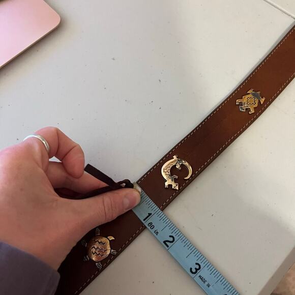 Leegin 1990 USA Brown Genuine Leather Animal Studded Western Belt Size Small - Picture 9 of 15